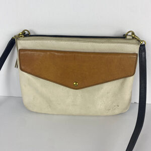 Fossil Devon Flap Crossbody Bag Purse Colorblock Cream Black Tan Leather READ